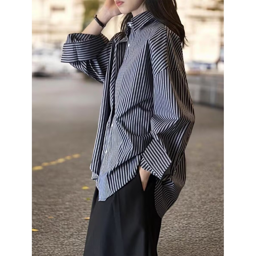 Vintage Fashion Hong Kong - Chemisier ample à manches longues rayé
