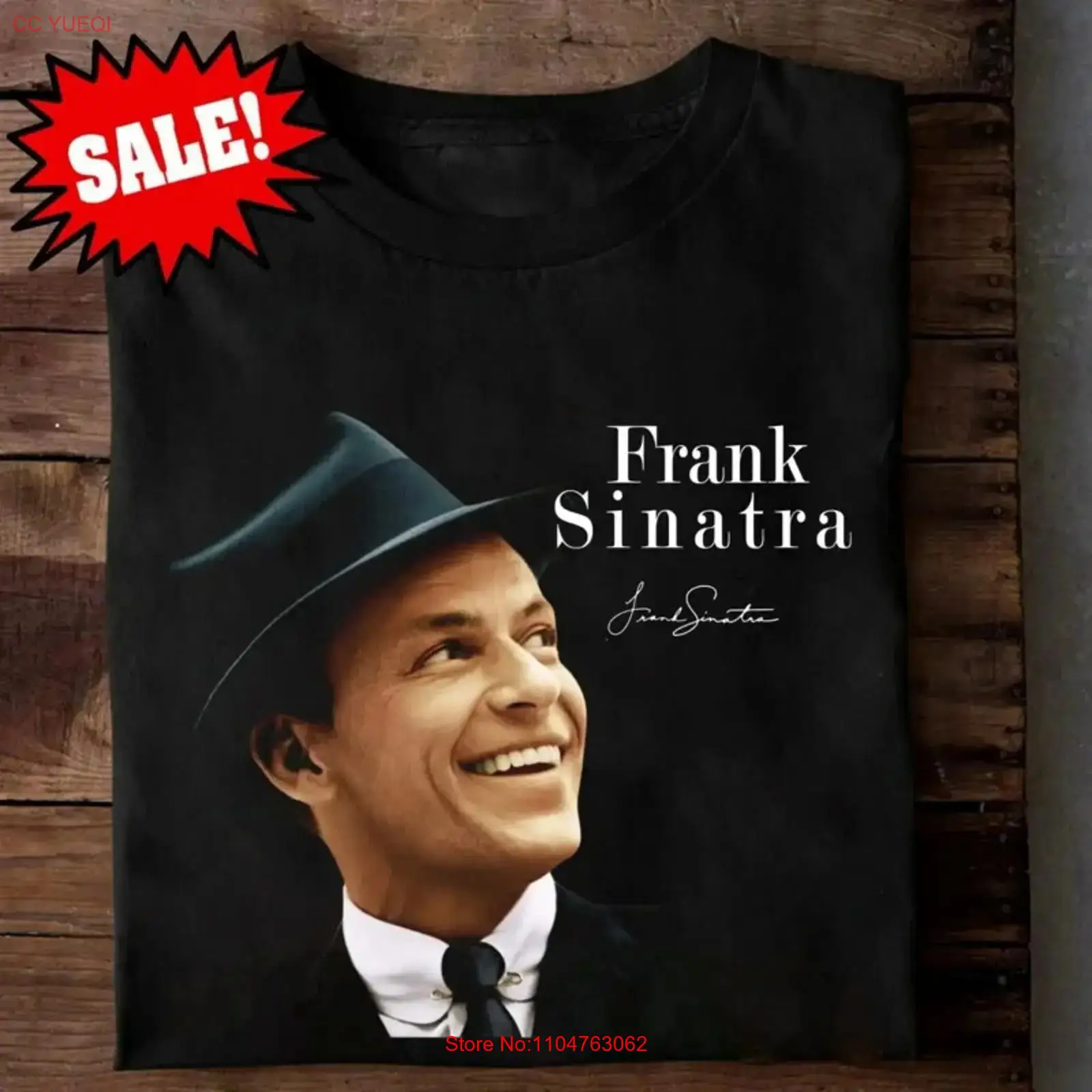 Vintage Fashion News - T-shirt en coton noir Frank Sinatra,