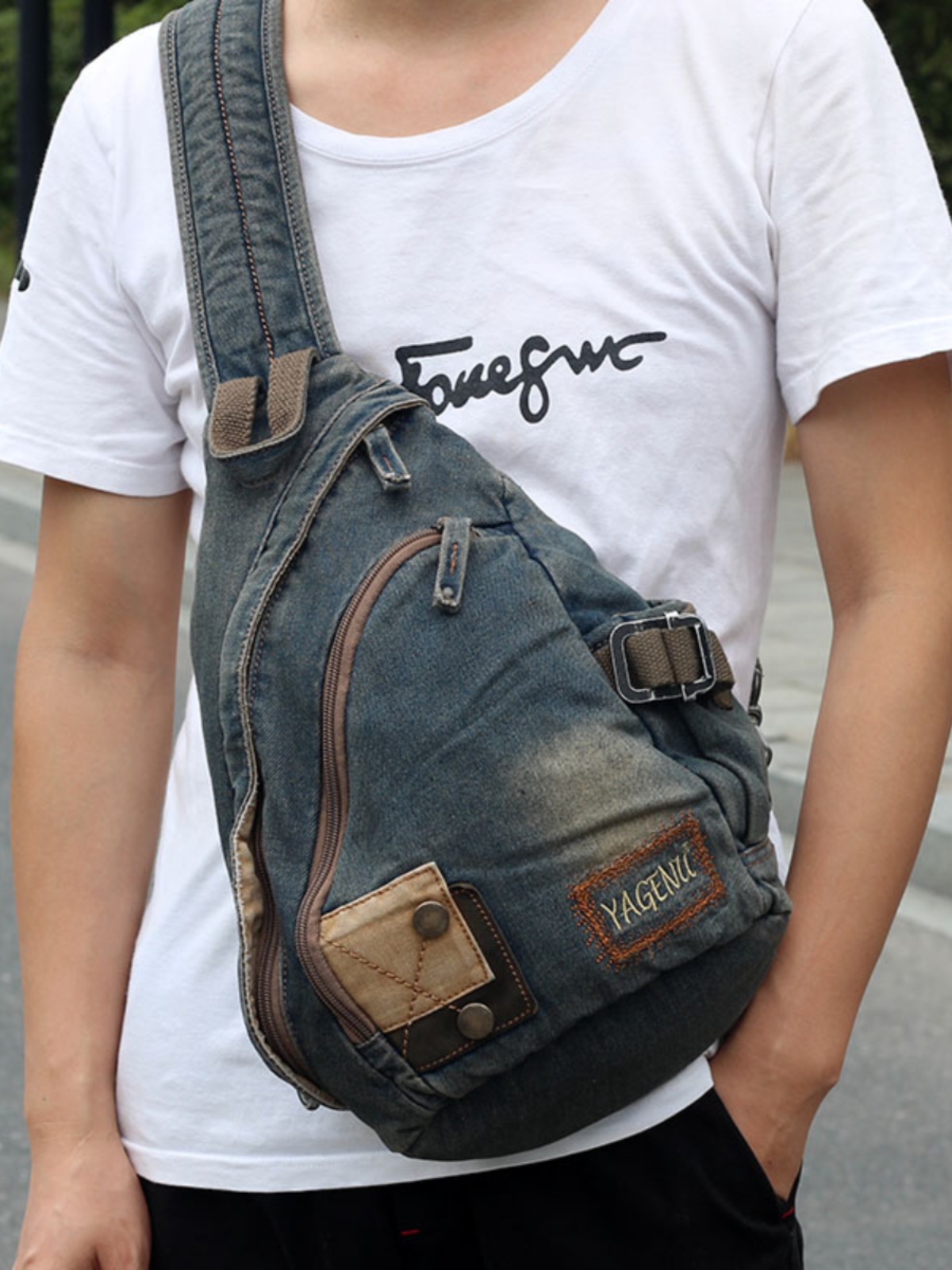 Vintage Fashion Model - Sac bandoulière rétro en jean unisexe,
