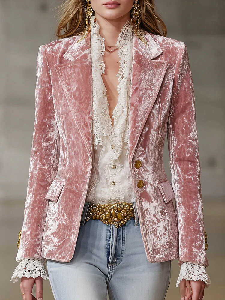 Velvet Blazer Vintage - Blazer élégant en velours pour femmes,