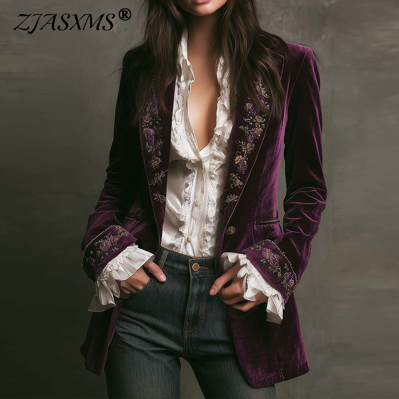 Velvet Blazer Vintage - Manteaux et vestes d'hiver pour femmes,