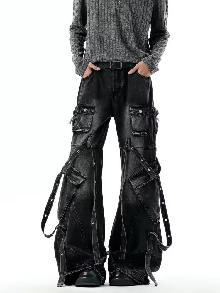 Retro Track Pant - Jean cargo baggy noir délavé style