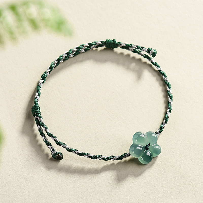 Vintage Women Fashion - Bracelet à fleurs en jadéite birmane,