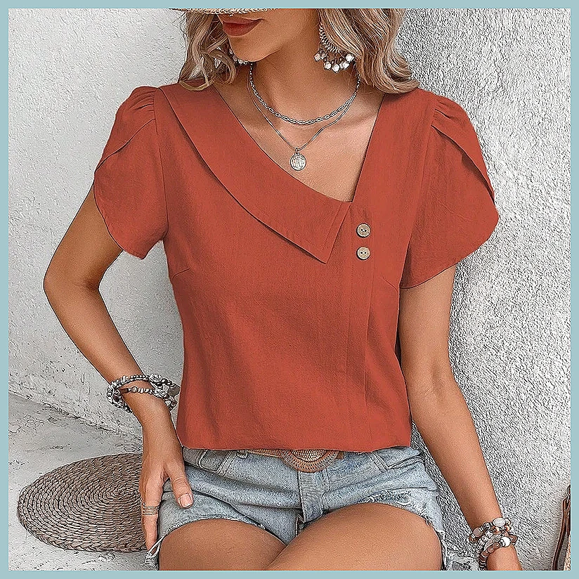 Vintage Women Fashion - Chemisier uni vintage été 2024 pour
