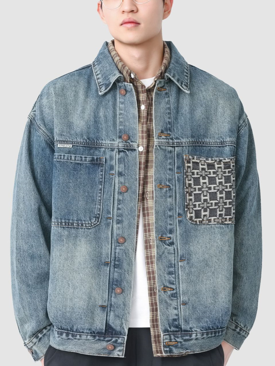 Veste en jean à poches brodées - Vintage Fashion Hong Kong avis et prix
