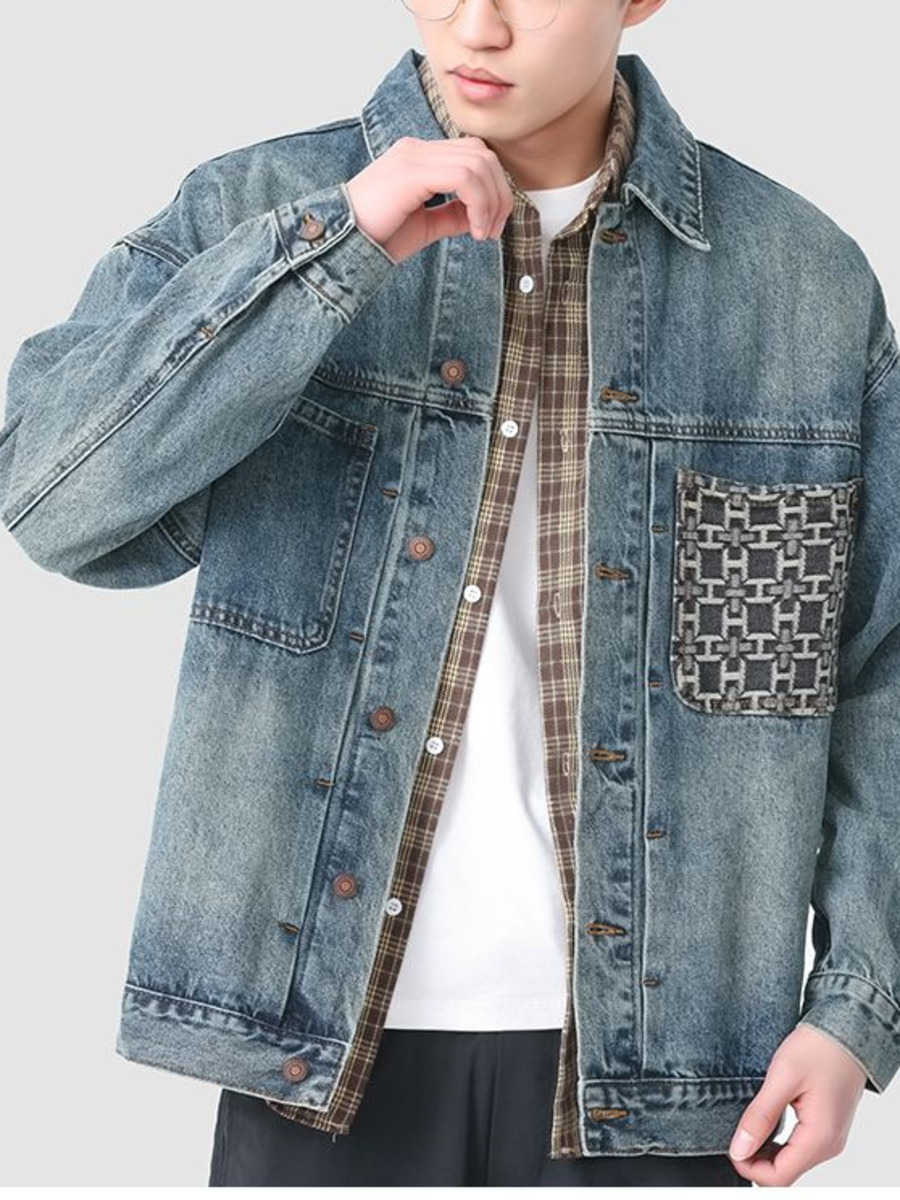 Veste en jean à poches brodées - Vintage Fashion Hong Kong avis et prix